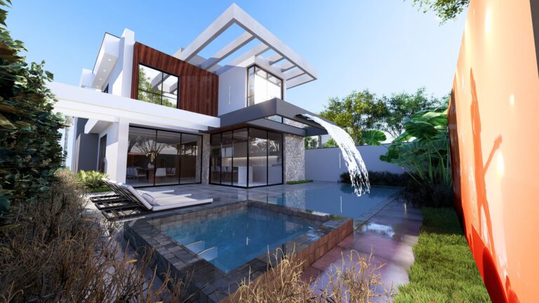 Fachada posterior vista piscina